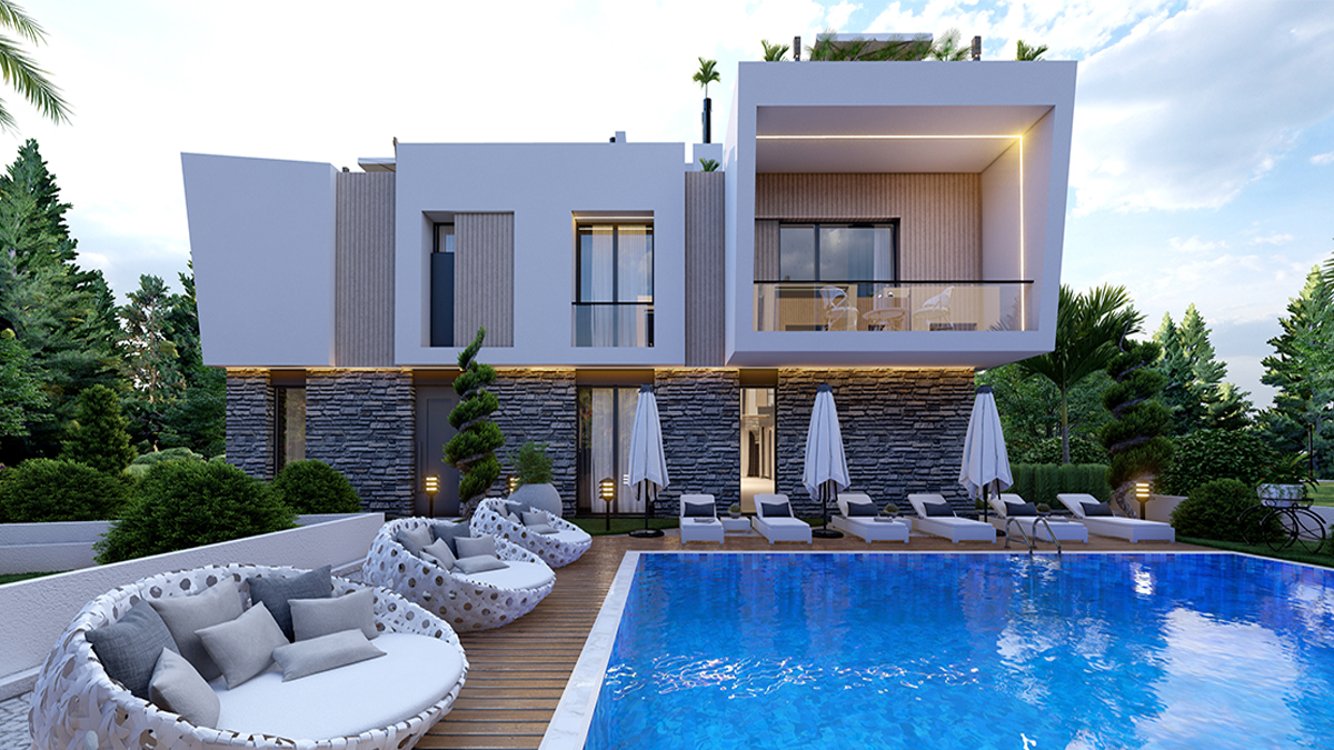 Kuzey Kıbrıs Alsancak'ta uygun fiyatlı daireler içeren modern tasarımlı proje